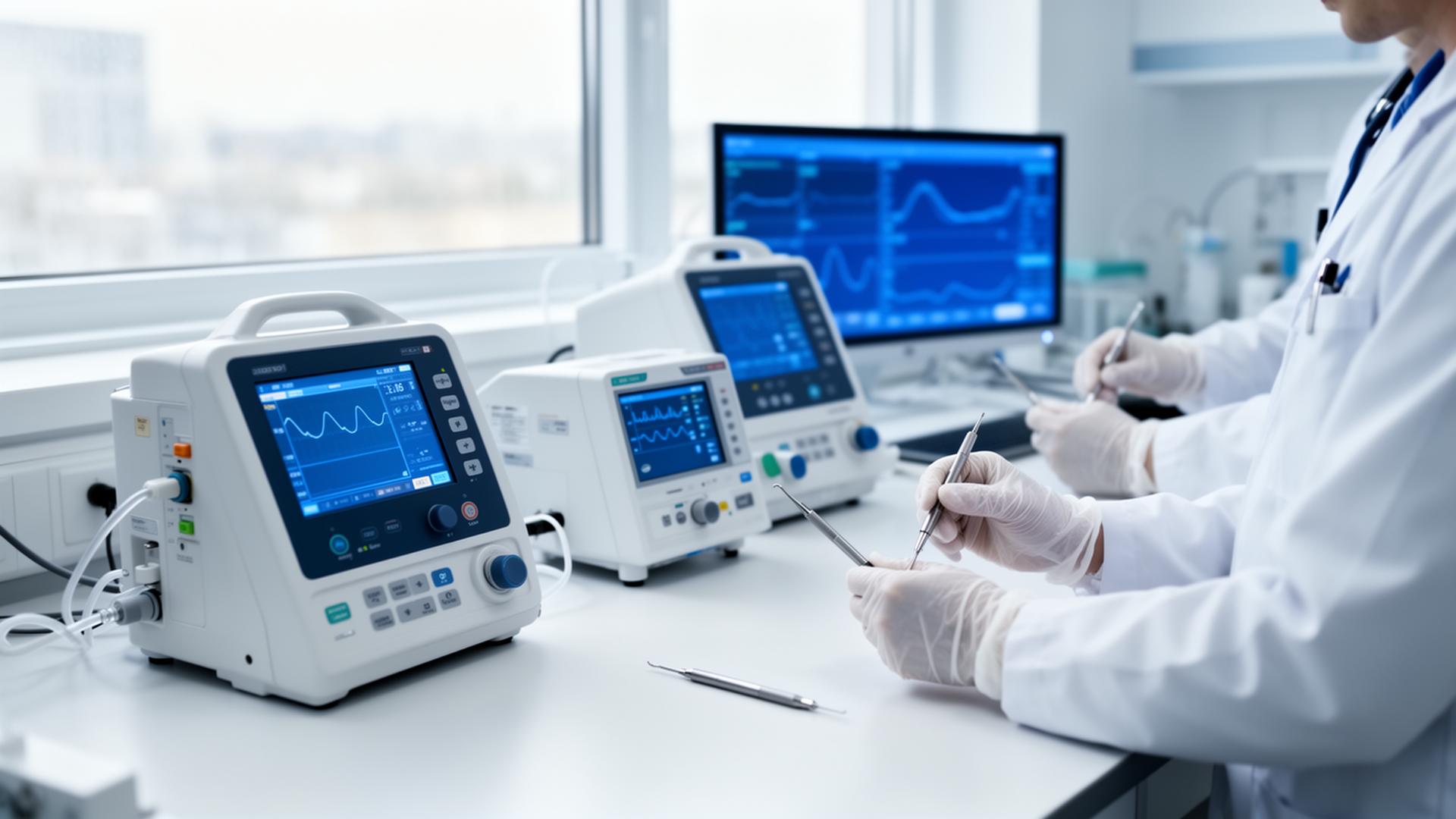 Técnico em engenharia clínica realizando manutenção em monitores multiparamétricos